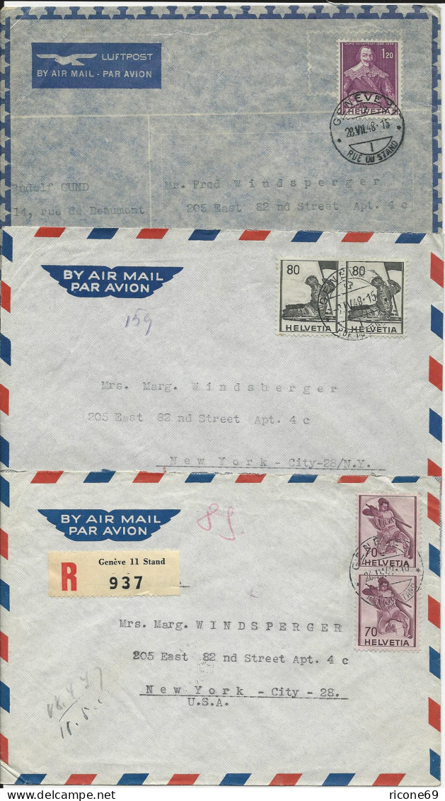 Schweiz 1947/48, 2 Luftpost Brief V. Genf I.d. USA, Einmal MeF Einschreiben. - Sonstige & Ohne Zuordnung