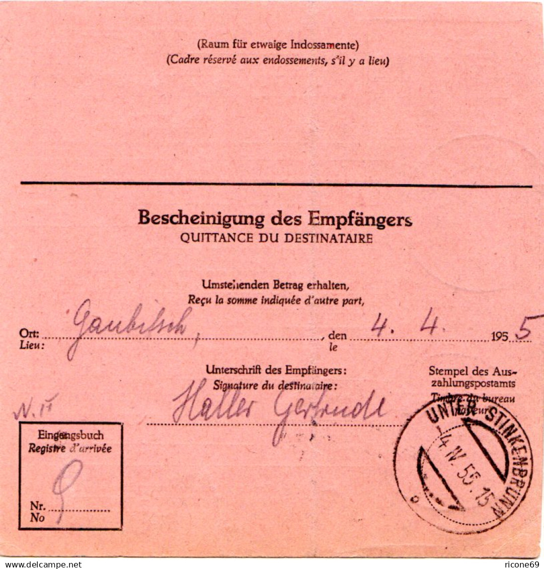 BRD 1955, EF 60 Pf. Heuss Auf Auslands Postanweisung V. Donauwörth - Lettres & Documents