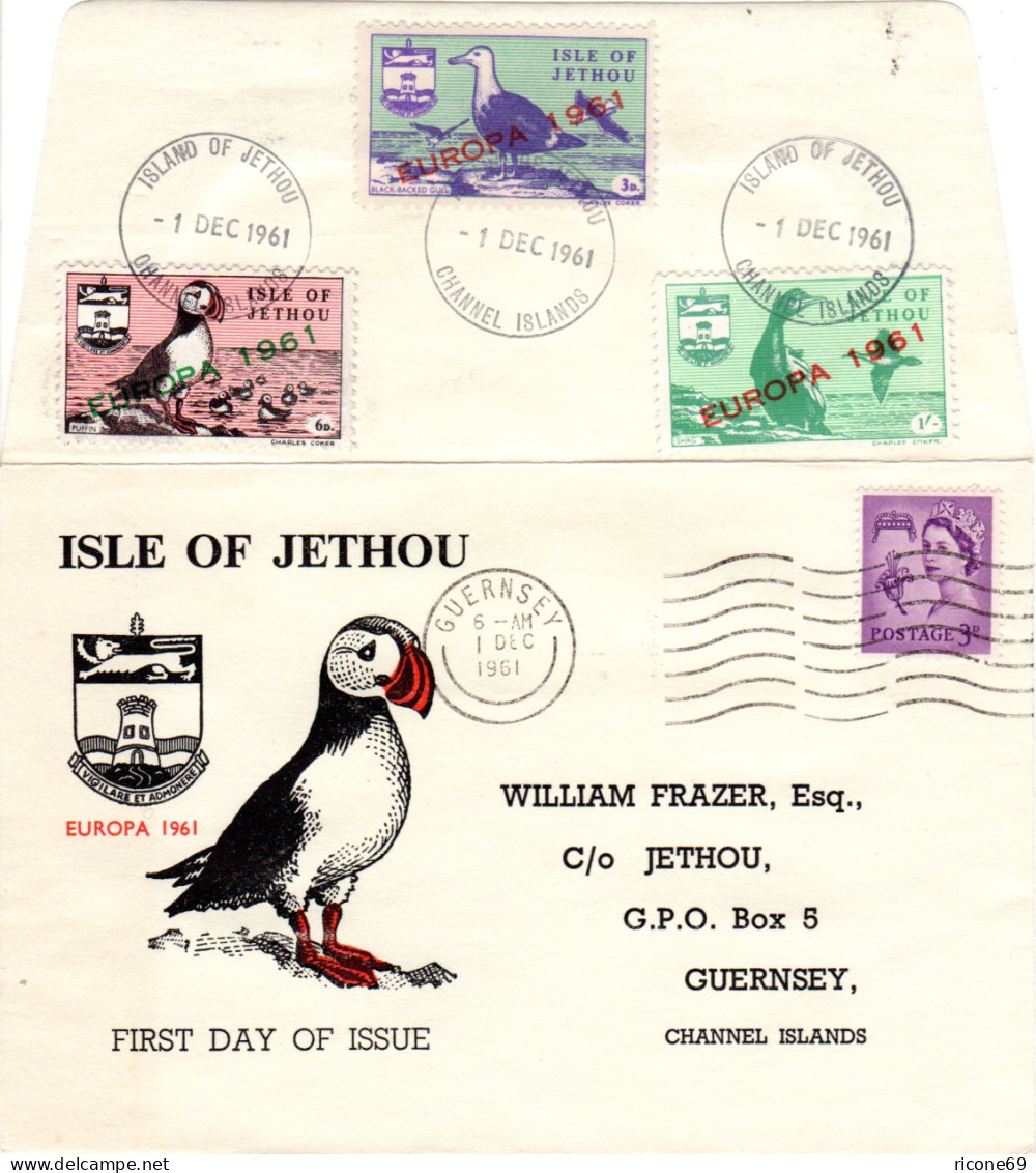 GB 1961, 3 Jethou Europa Vogel Marken In MiF M. GB 3d Auf Brief V. Guernsey - Guernsey