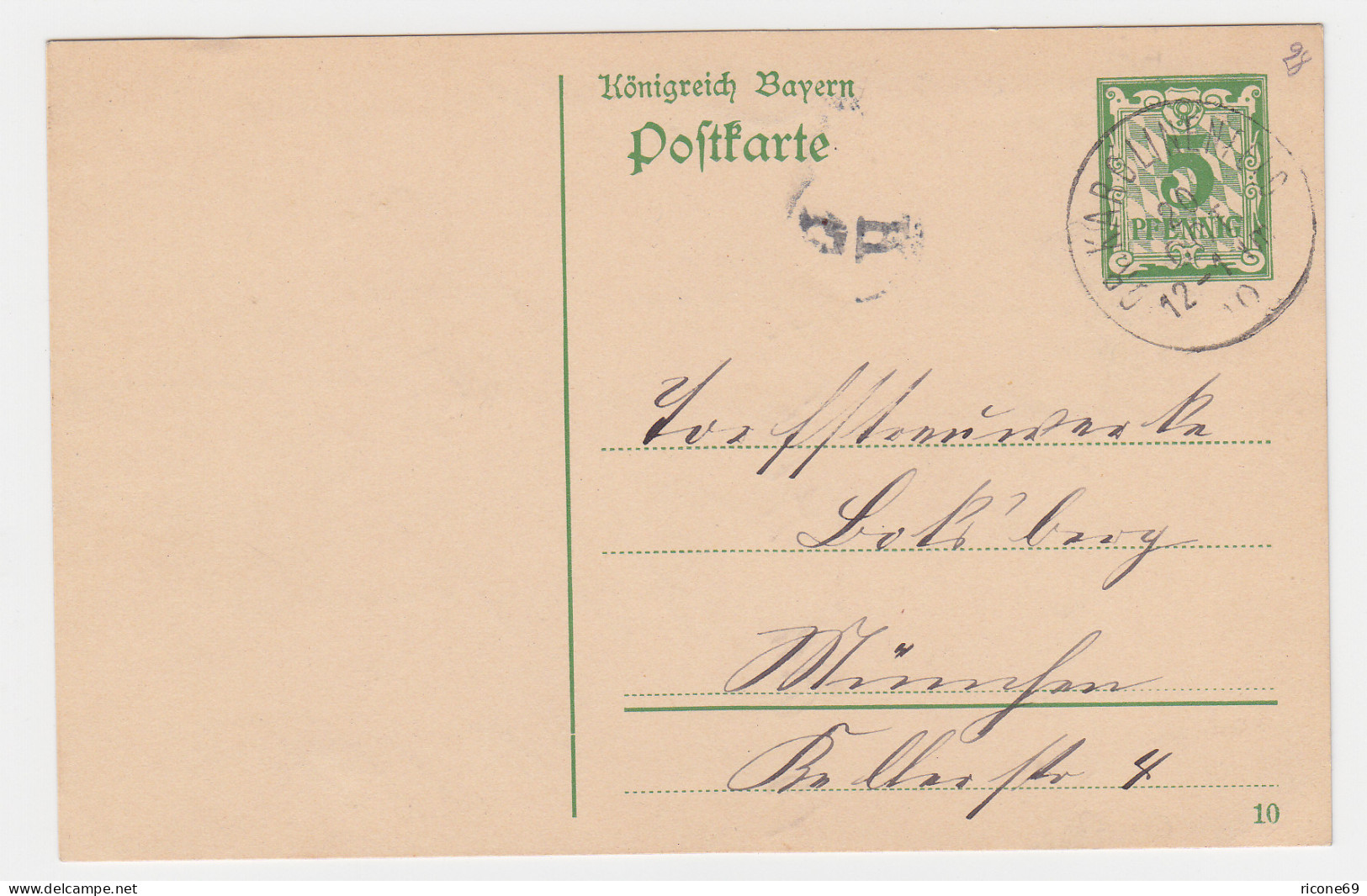 Bayern 1910, K1 Gr. Karolinenfeld Auf Ganzsache N. München - Storia Postale