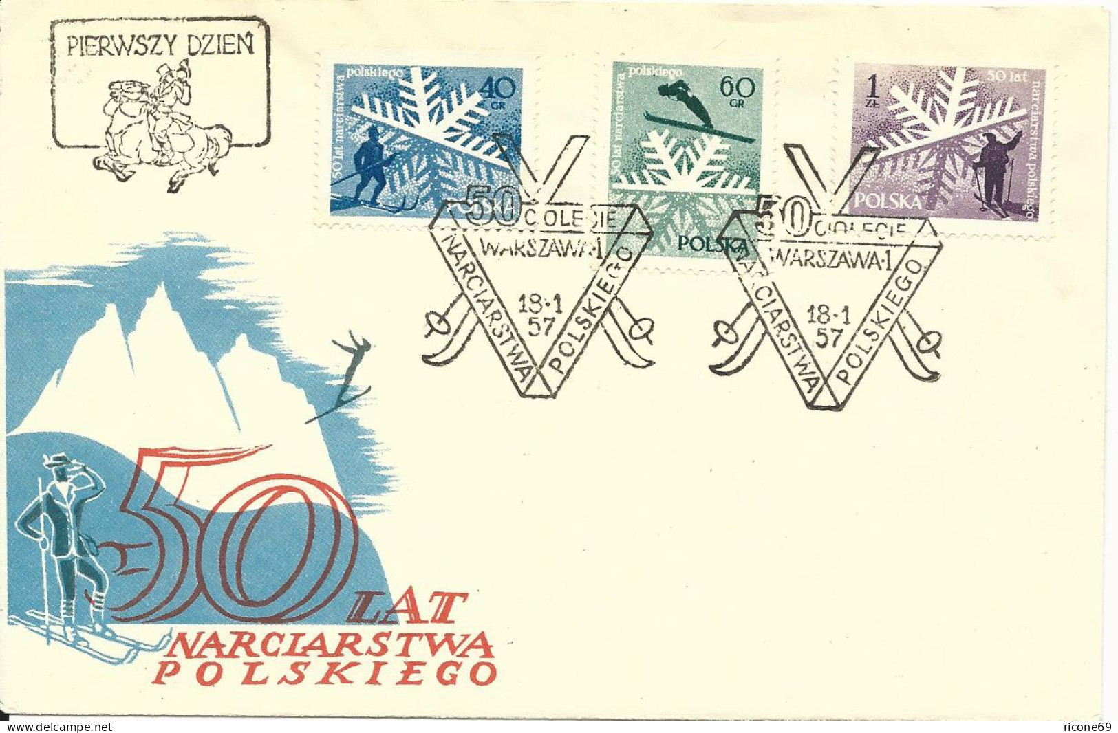 Polen 1957, Skisport, FDC M. 3 Werten Komplett. - Winter (Varia)