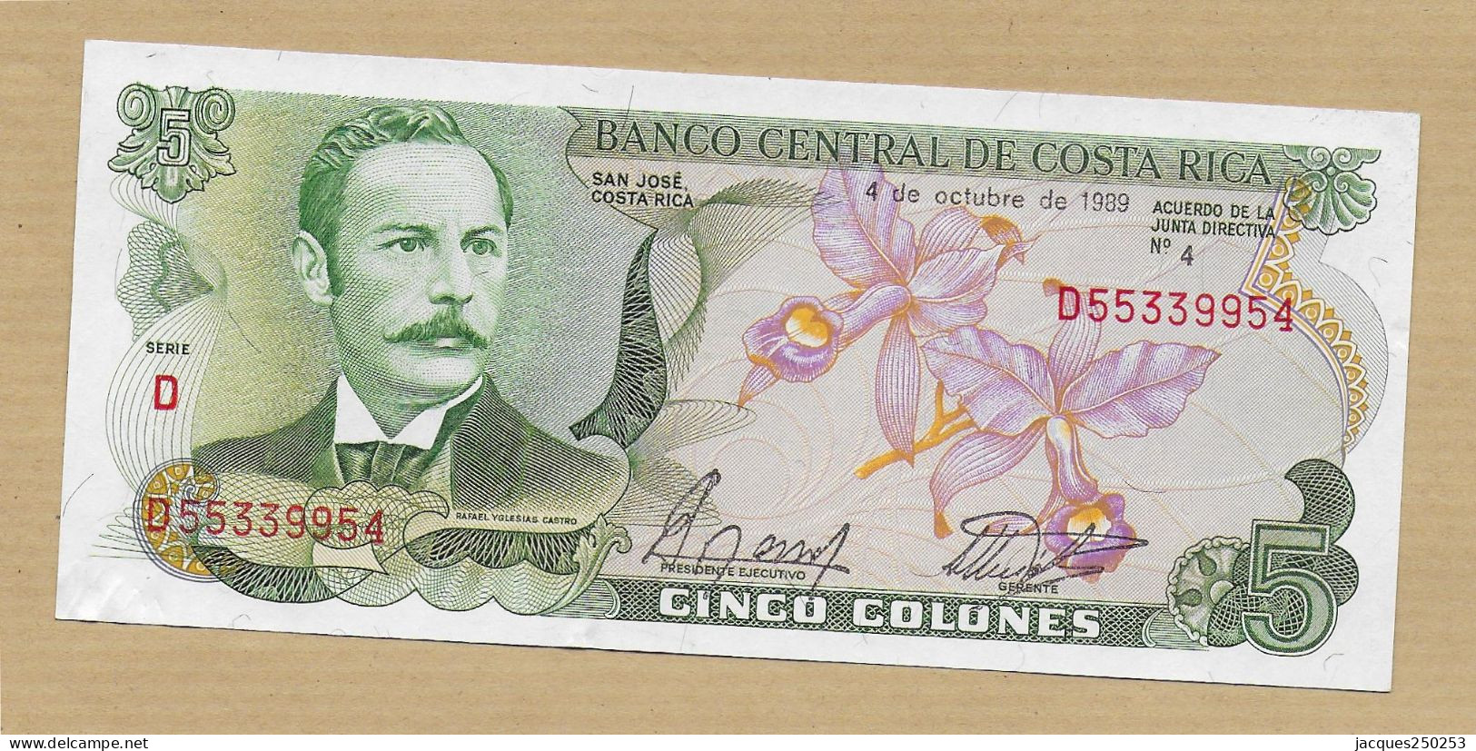 5 COLONES 4 OCTOBRE 1989 - Costa Rica