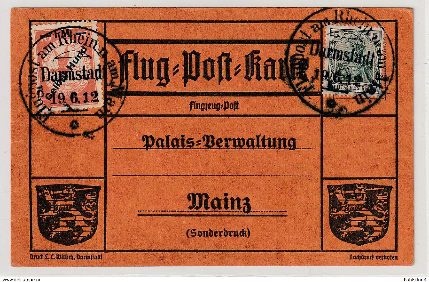 "Gelber Hund" - Flugpostkarte Ab Darmstadt 19.6.12 - Zeppelin