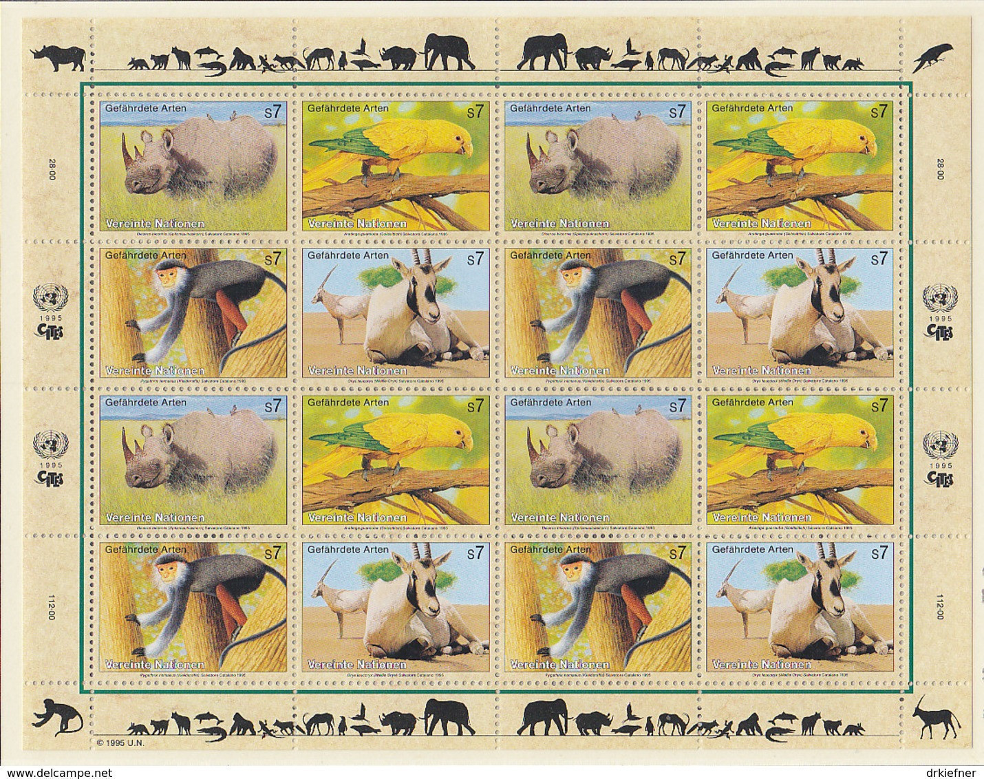 UNO WIEN 180-183, Kleinbogen, Postfrisch**, Gefährdete Arten 1995 - Blocks & Sheetlets