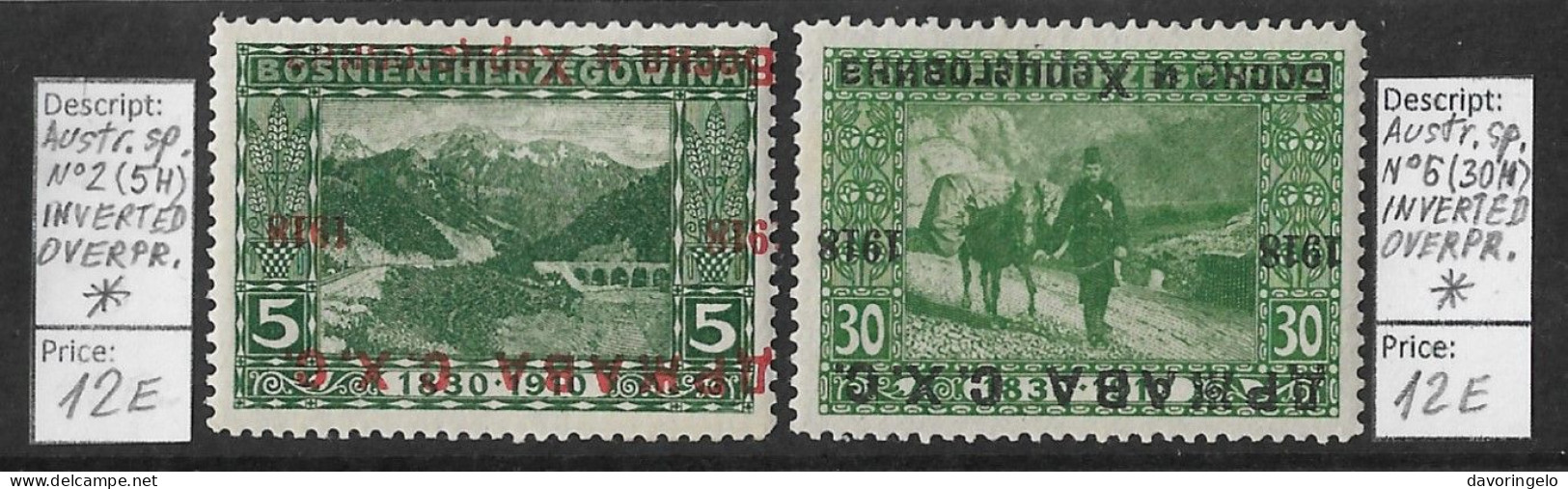 Bosnia-Herzegovina/Yugoslavia/SHS, 1918 Year, Austr. Sp. No 2 (5H) & No 6 (30H), INVERTED OVERPRINT, (*) - Bosnien-Herzegowina