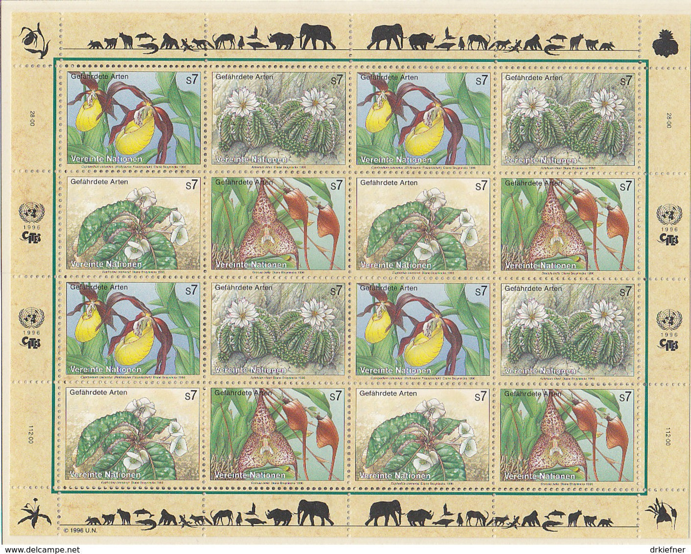 UNO WIEN 205-208, Kleinbogen, Postfrisch**, Gefährdete Arten 1996 - Blocks & Sheetlets
