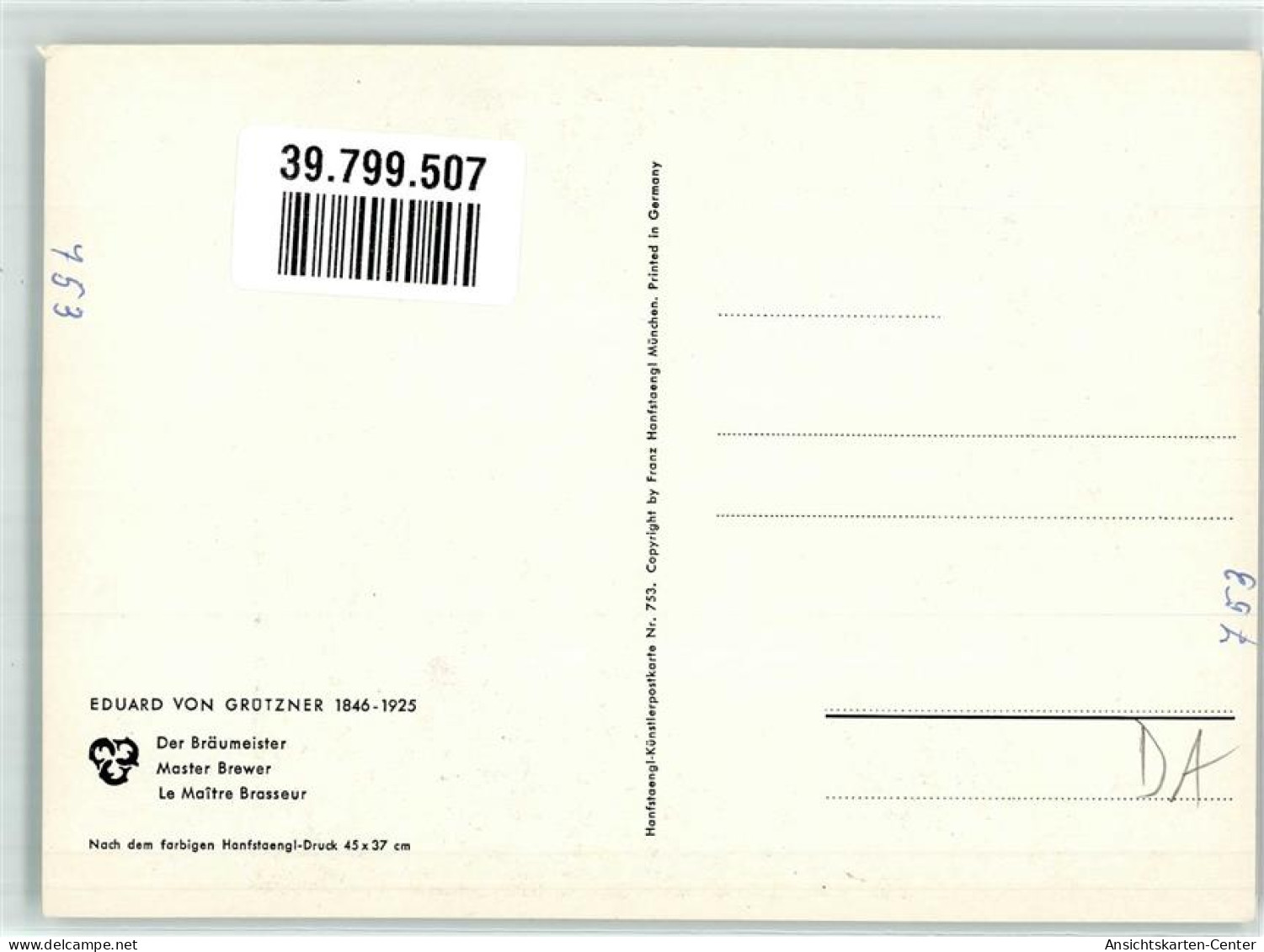 39799507 - Sign. Von Gruetzner Eduard Der Braeumeister Bierkrug Verlag Hanfstaengl Nr.753 - Sonstige & Ohne Zuordnung
