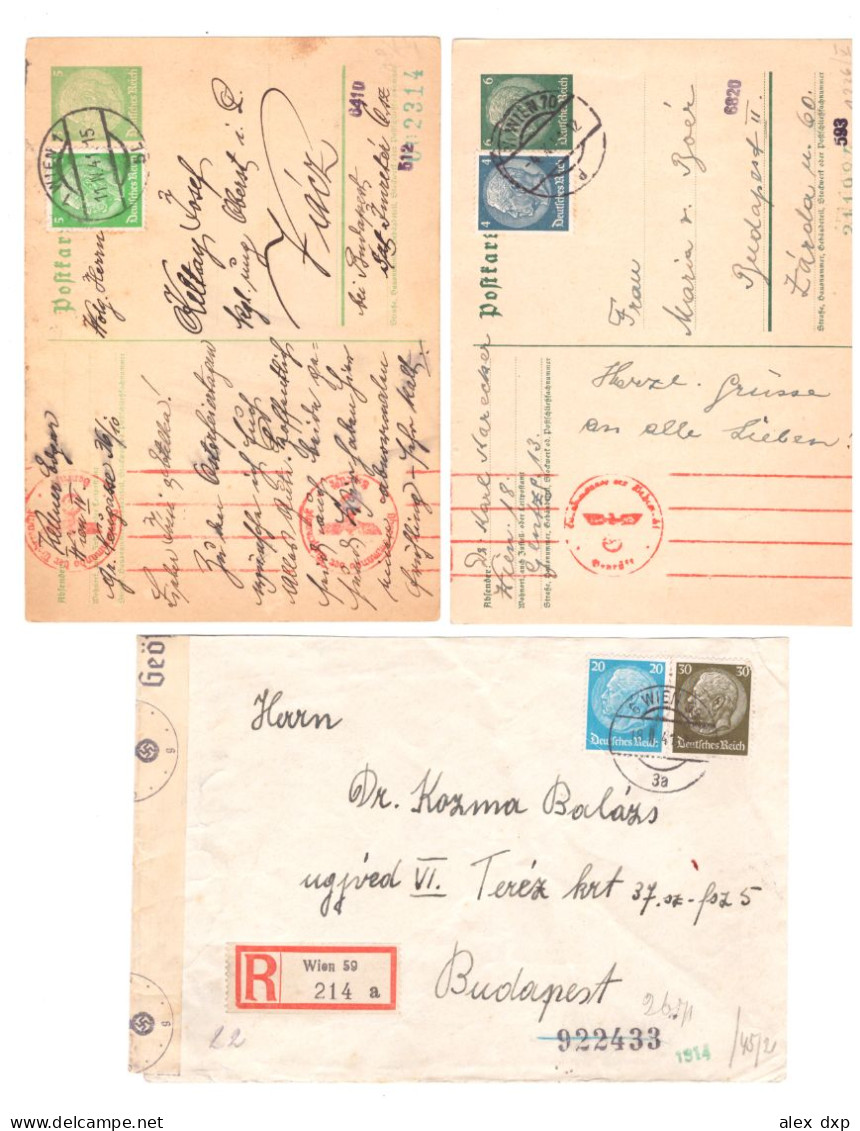 AUSTRIA > 1941 POSTAL HISTORY > Wehrmacht Censorship > Registered Cover + 2 Stationary Cards To Budapest - Covers & Documents