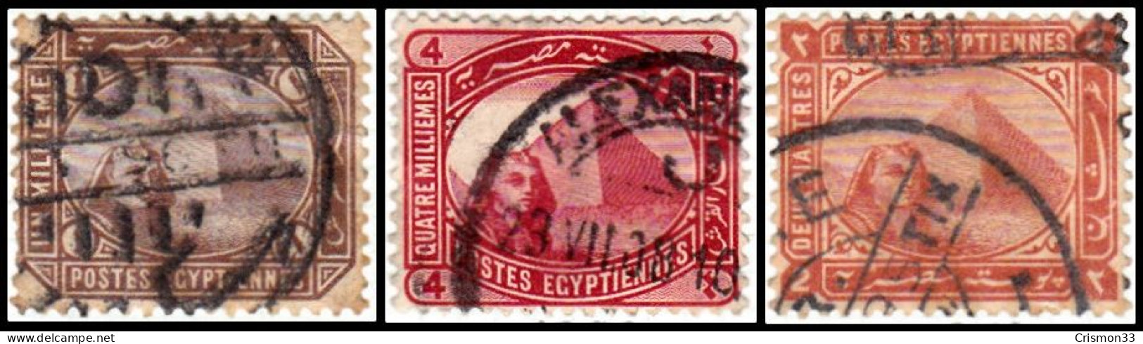 1888 -1906 - EGIPTO - ESFINGE Y PIRAMIDE DE KEOPS - YVERT 36,40,42 - 1866-1914 Khédivat D'Égypte