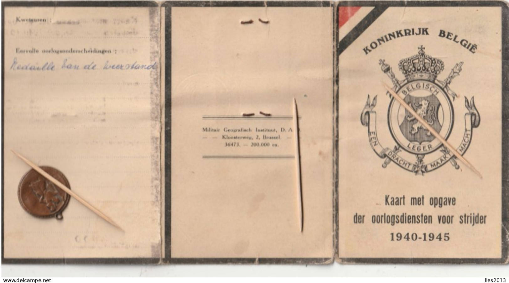 Kaart Met Opgave Der Oorlogsdiensten Voor Strijder 1940-1945, Soldaat De Wilde Josephus; Sint Pauuwels - 1939-45
