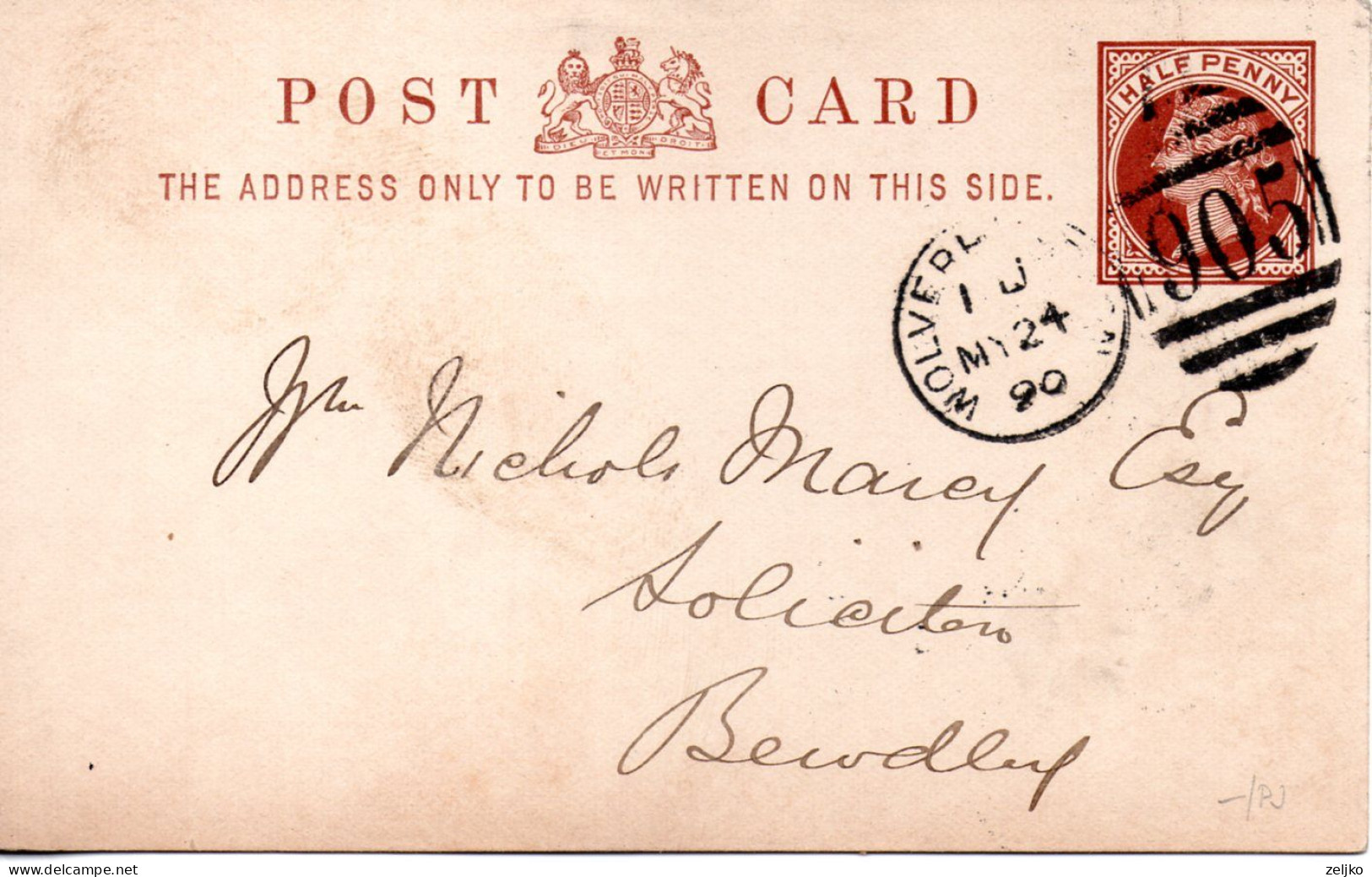 UK, GB, Great Britain, Stationery, Post Card, Queen Victoria, Half Penny, Wolverhampton 1890? - Interi Postali
