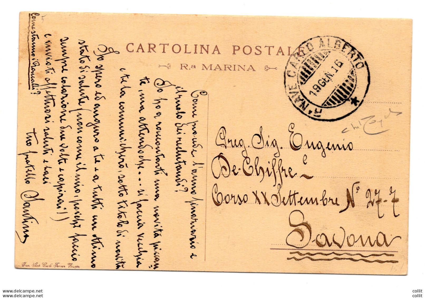 R. Nave Carlo Alberto - Cartolina - Poststempel