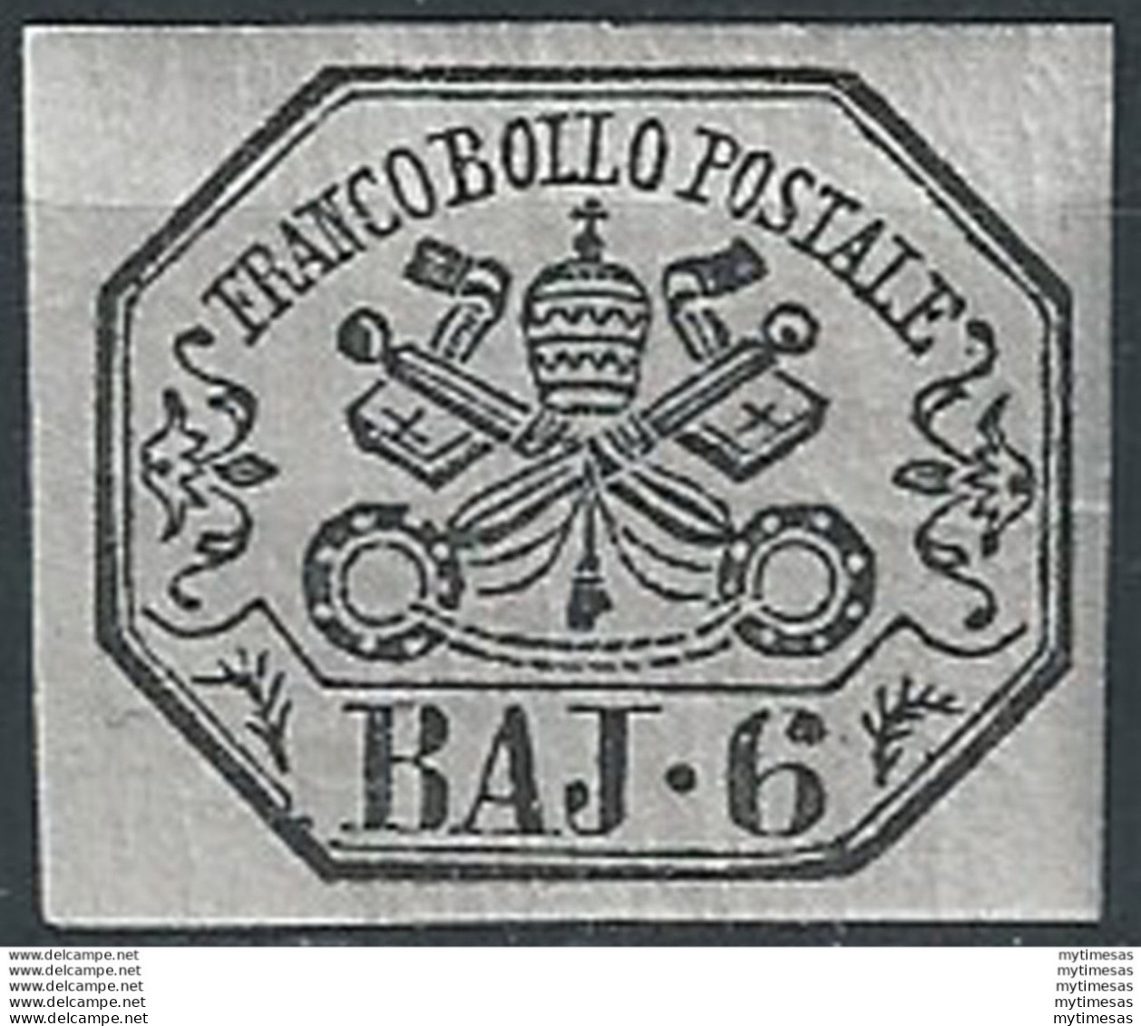 1864 Pontificio 6 Baj Grigio Perla MNH Sassone N. 7Aa - Kirchenstaaten