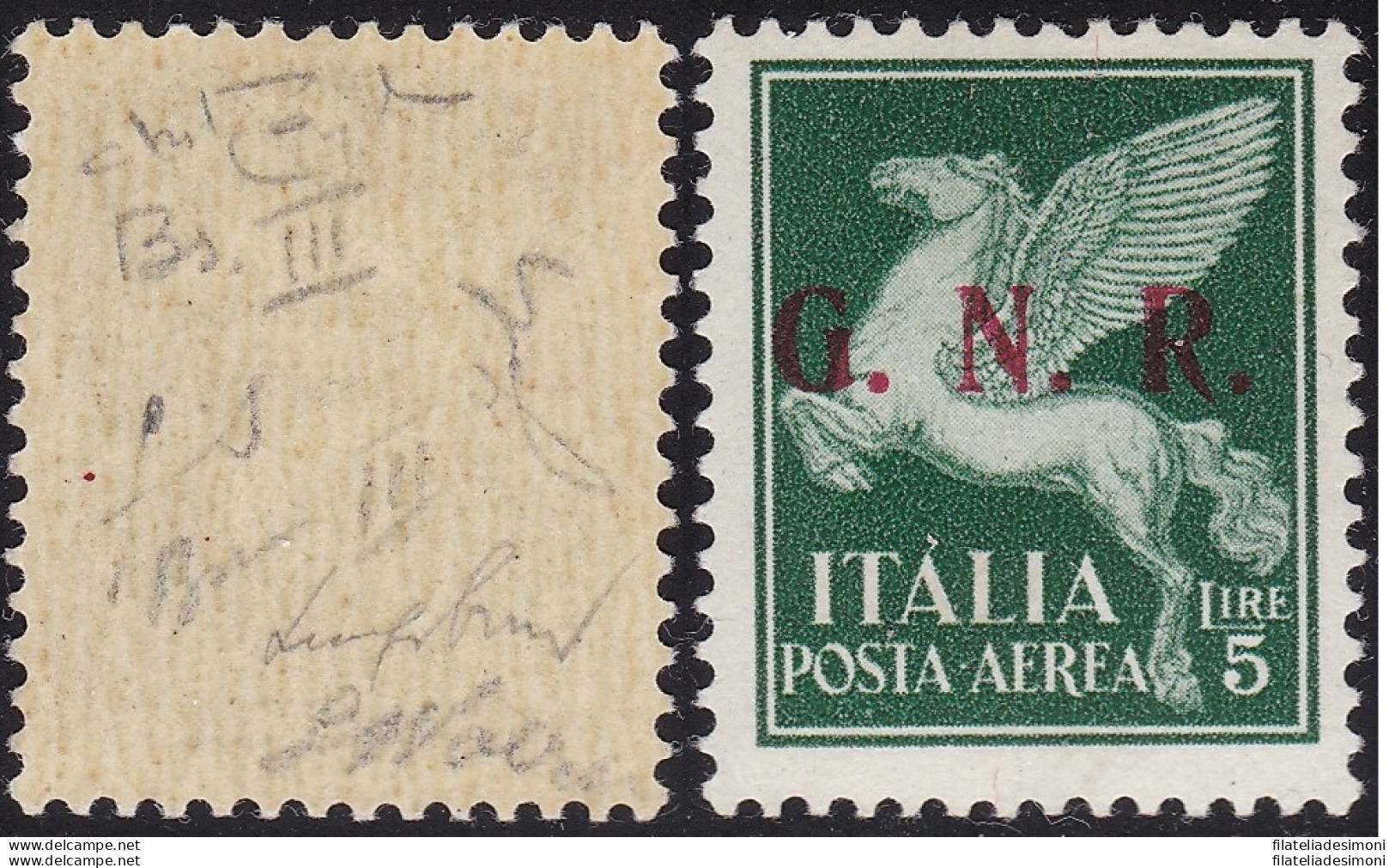 1943 Repubblica Sociale Italiana, GNR Posta Aerea N° 123/III Brescia GOMMA INTE - Nuevos