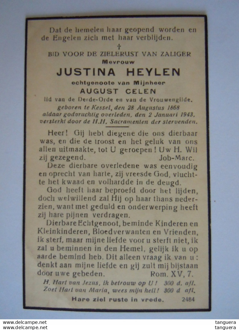 Doodsprentje Justina Heylen Kessel 1868 1943 Echtg August Celen - Andachtsbilder