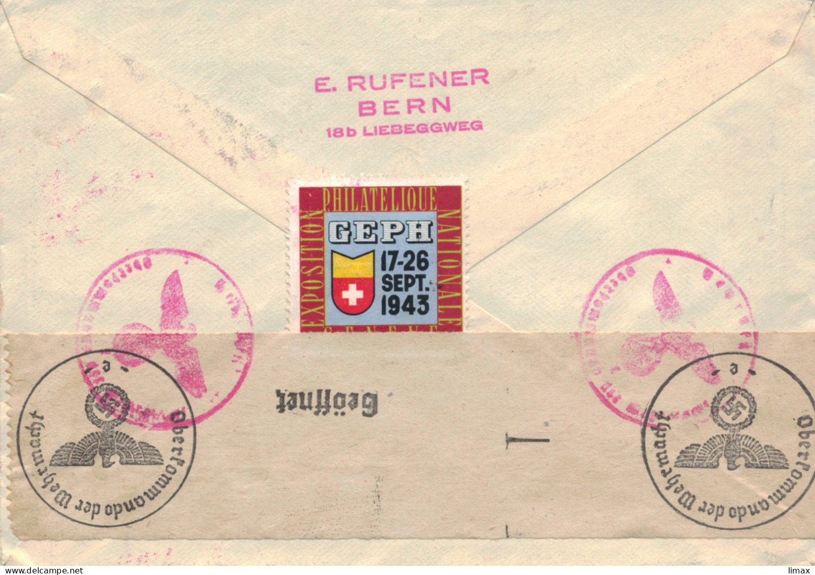 Rufener Zürich 1943 Reko > Schiedam - Zensur OKW - 100 Jahre Schweizer Postmarken - Lettres & Documents