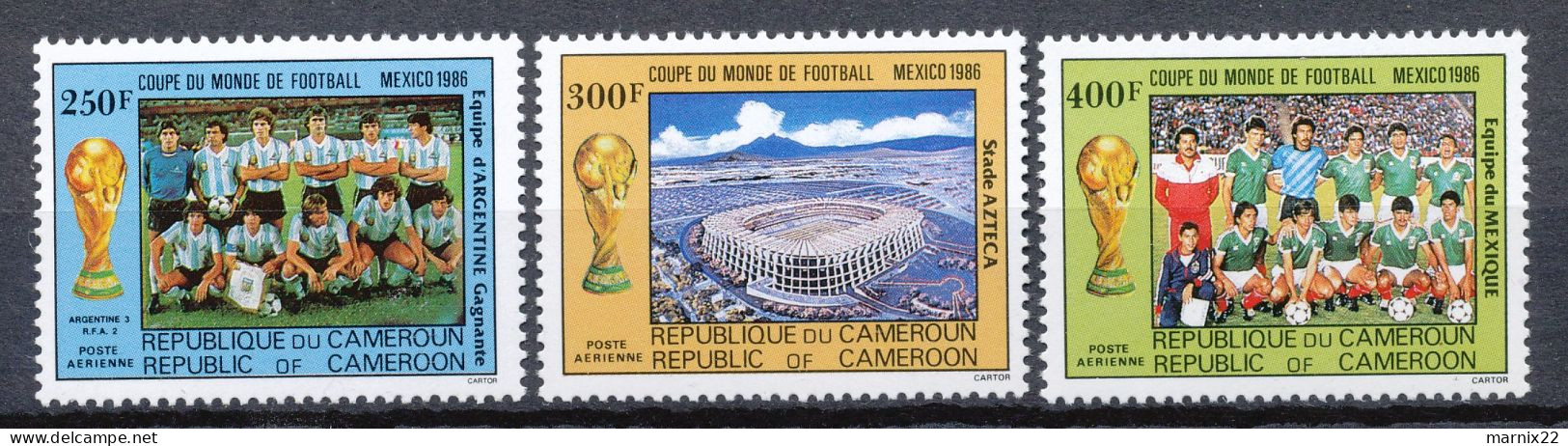 VOETBAL - WERELDKAMPIOENSCHAPPEN 1986 - ARGENTINIA WORLDCHAMPION - CAMEROUN MNH SET OF 3                           Hk165 - 1986 – Mexique