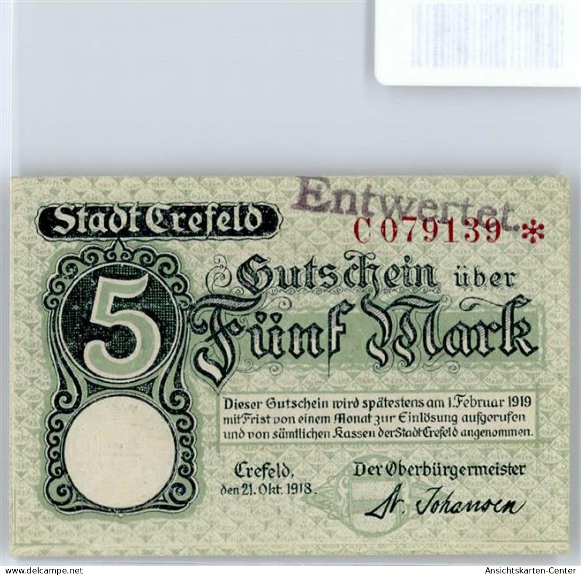 51037607 - Notgeld 5 Mark , Krefeld - Andere & Zonder Classificatie