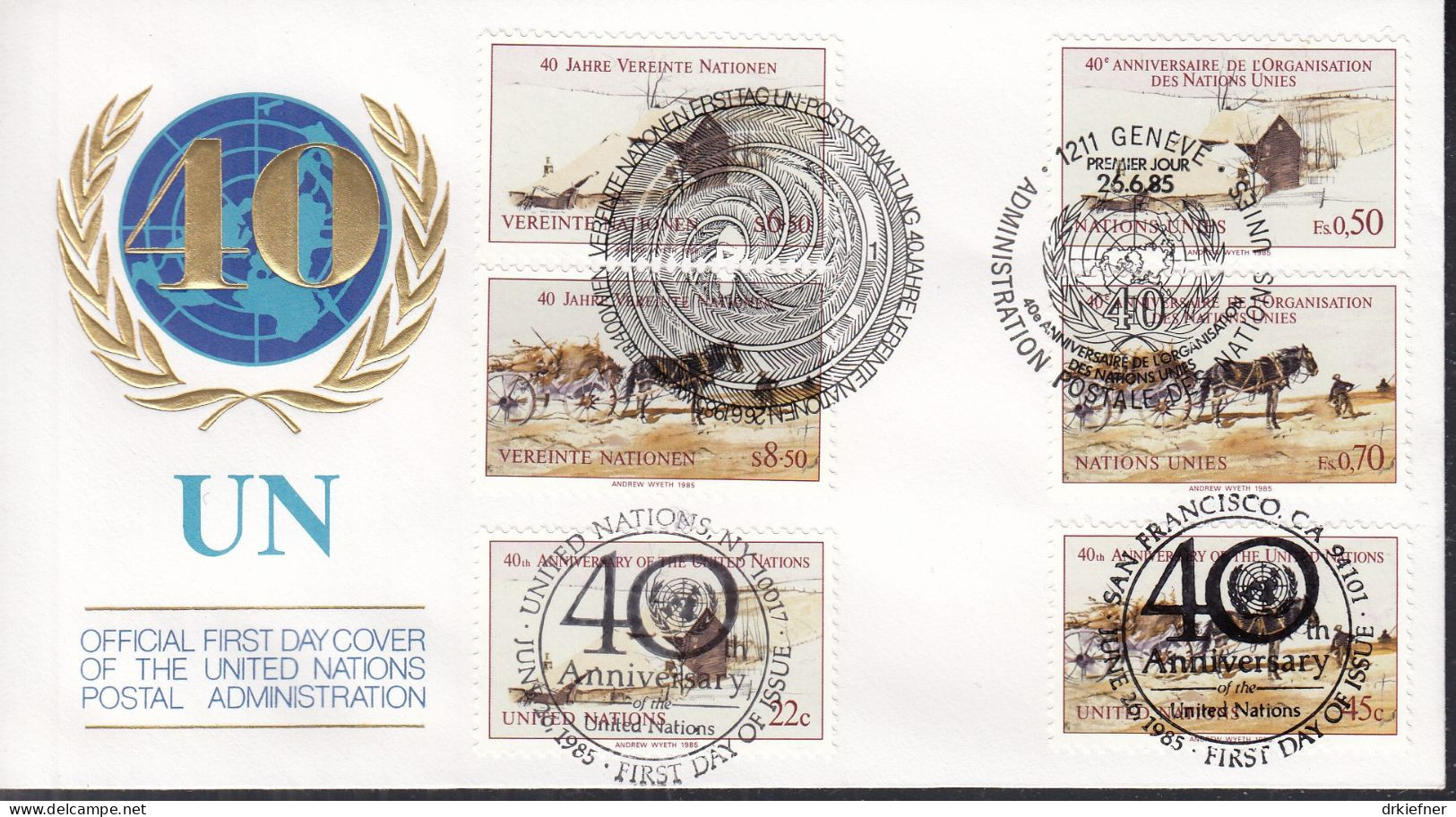 UNO NEW YORK  Trio-FDC 470-471, Mit G + W, 40 Jahre UNO, 1985 - Emissions Communes New York/Genève/Vienne