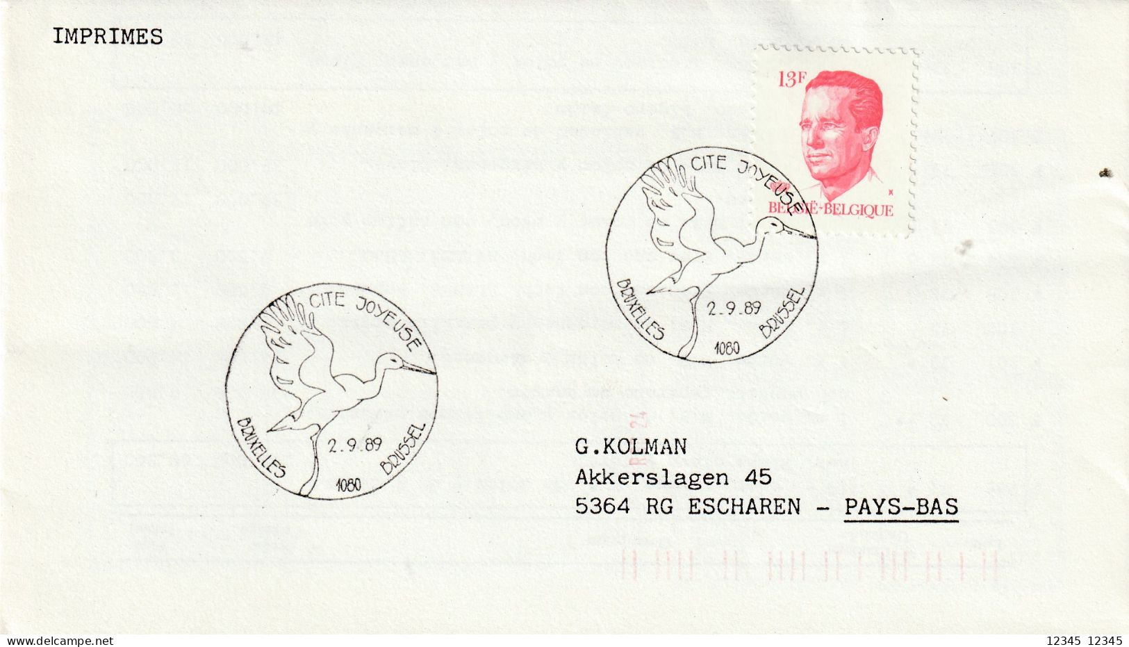 België 1989, Letter Sent To Netherland, Stamped With Bird Motive - Briefe U. Dokumente