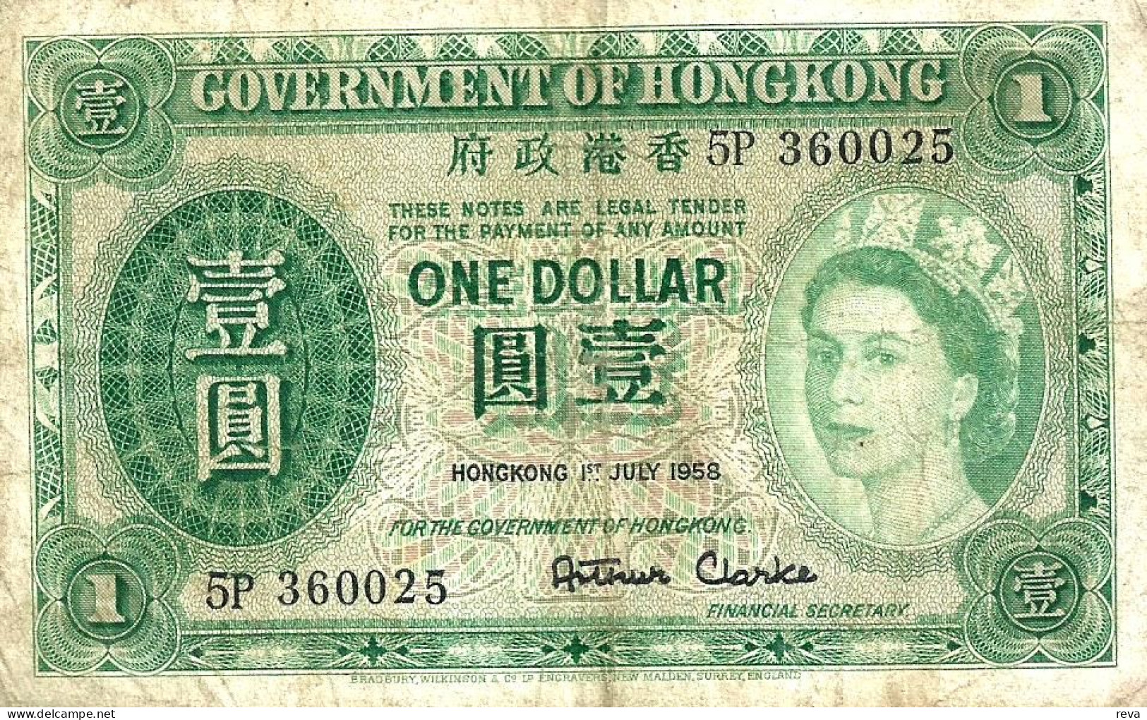 HONG KONG $1 DOLLAR BLUE KGVI  FRONT MOTIF BACK NDATED (1940's) P.? AVF READ DESCRIPTION - Hongkong