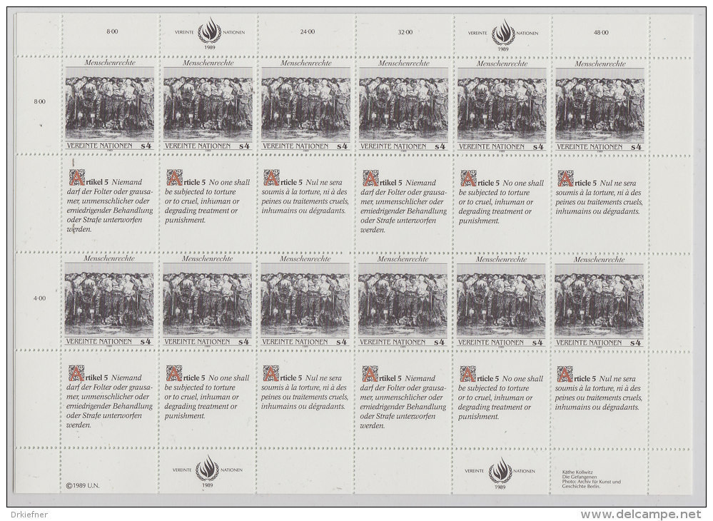 UNO Wien, 96-97, 2 Kleinbogen Komplett, Postfrisch **, Menschenrechte 1989 - Altri & Non Classificati