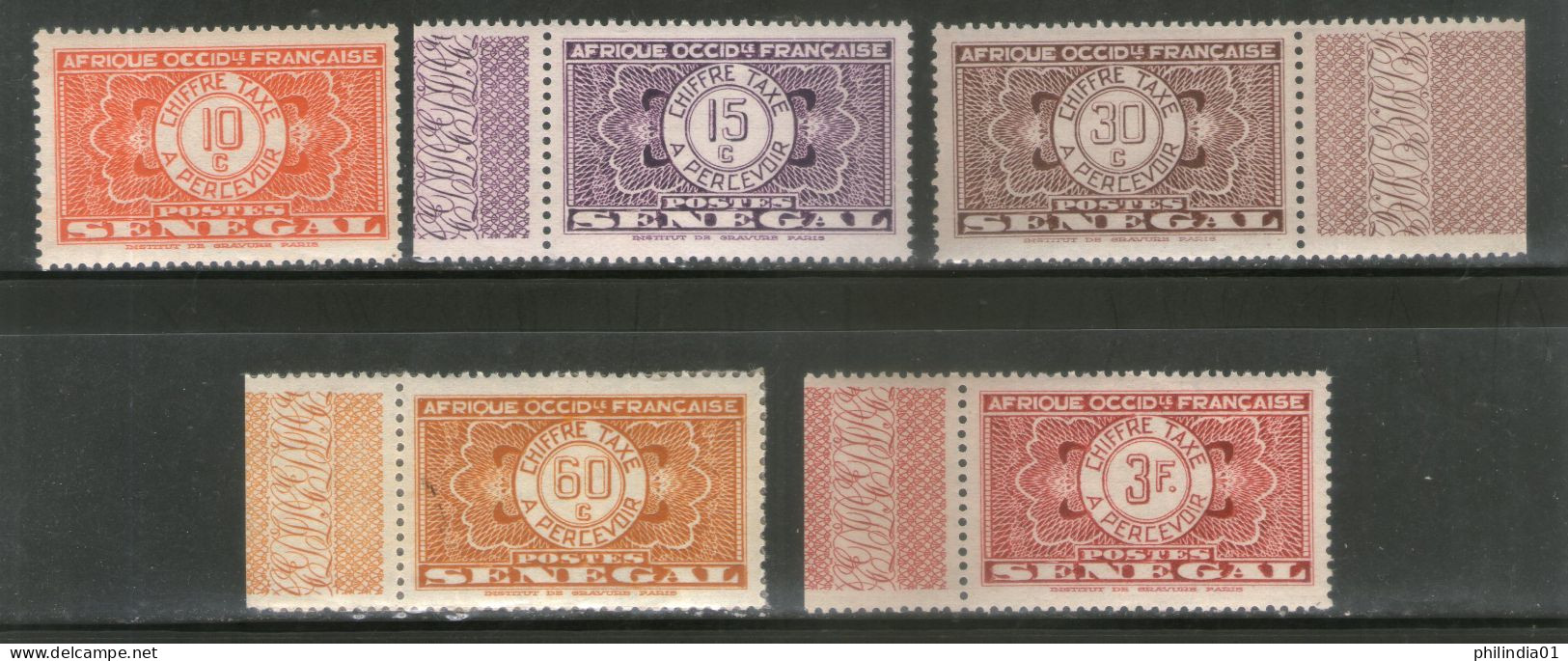 Senegal 1935 5 Diff. Postage Due Sc J23 Stamp With Tab MNH # 446 - Senegal (1960-...)