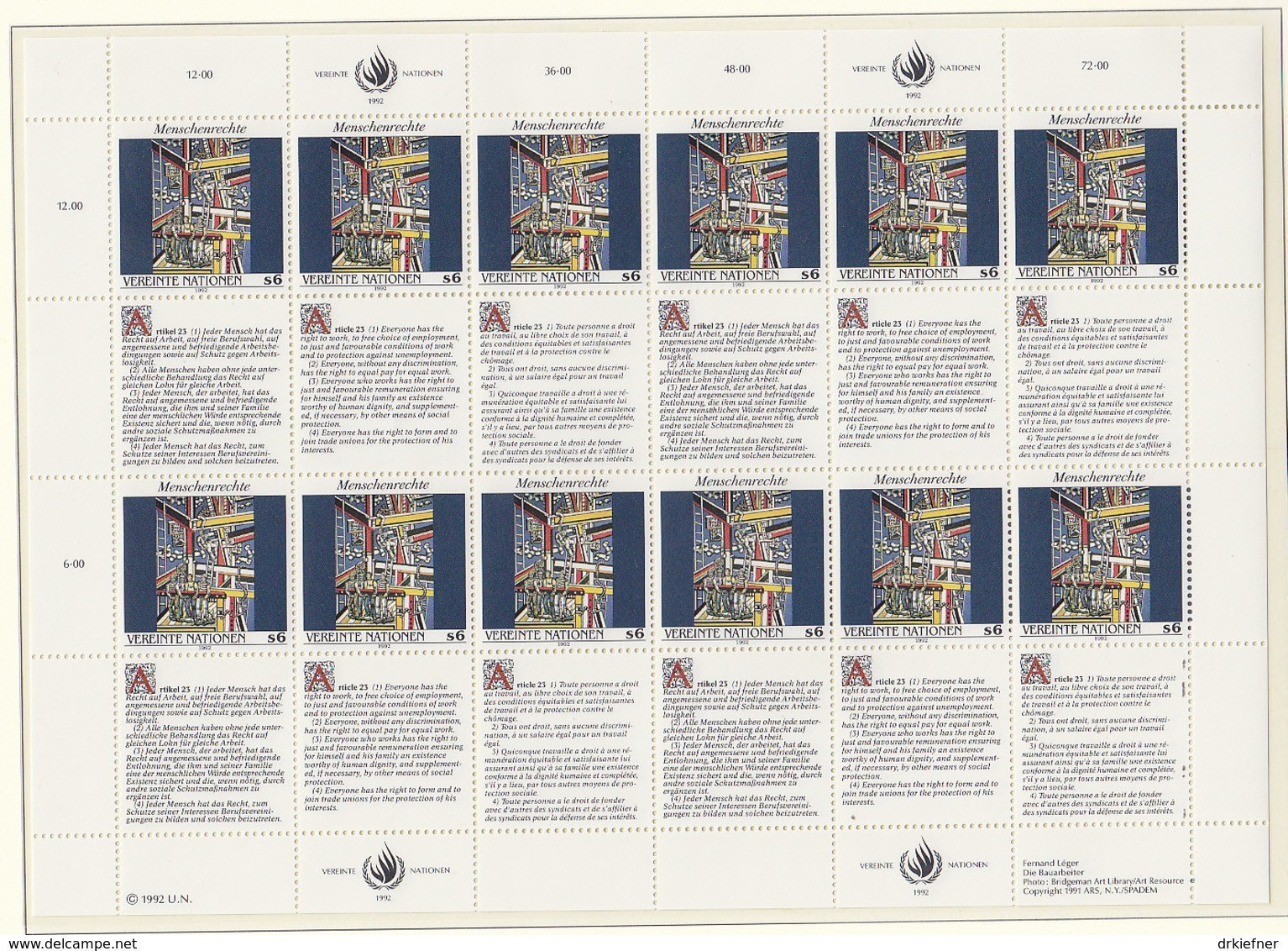 UNO WIEN 139-140, 2 Kleinbogen, Postfrisch **, Allgemeine Erklärung Der Menschenrechte 1992 - Blocks & Kleinbögen