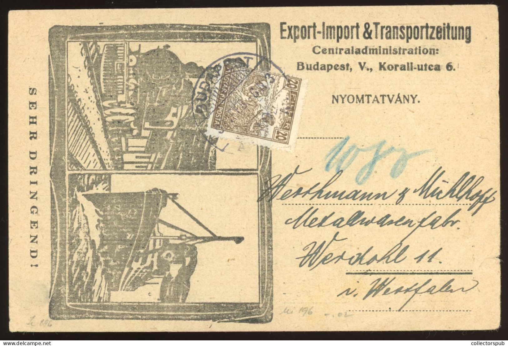 HUNGARY BUDAPEST 1916. Nice Advertising Postcard To Germany - Cartas & Documentos