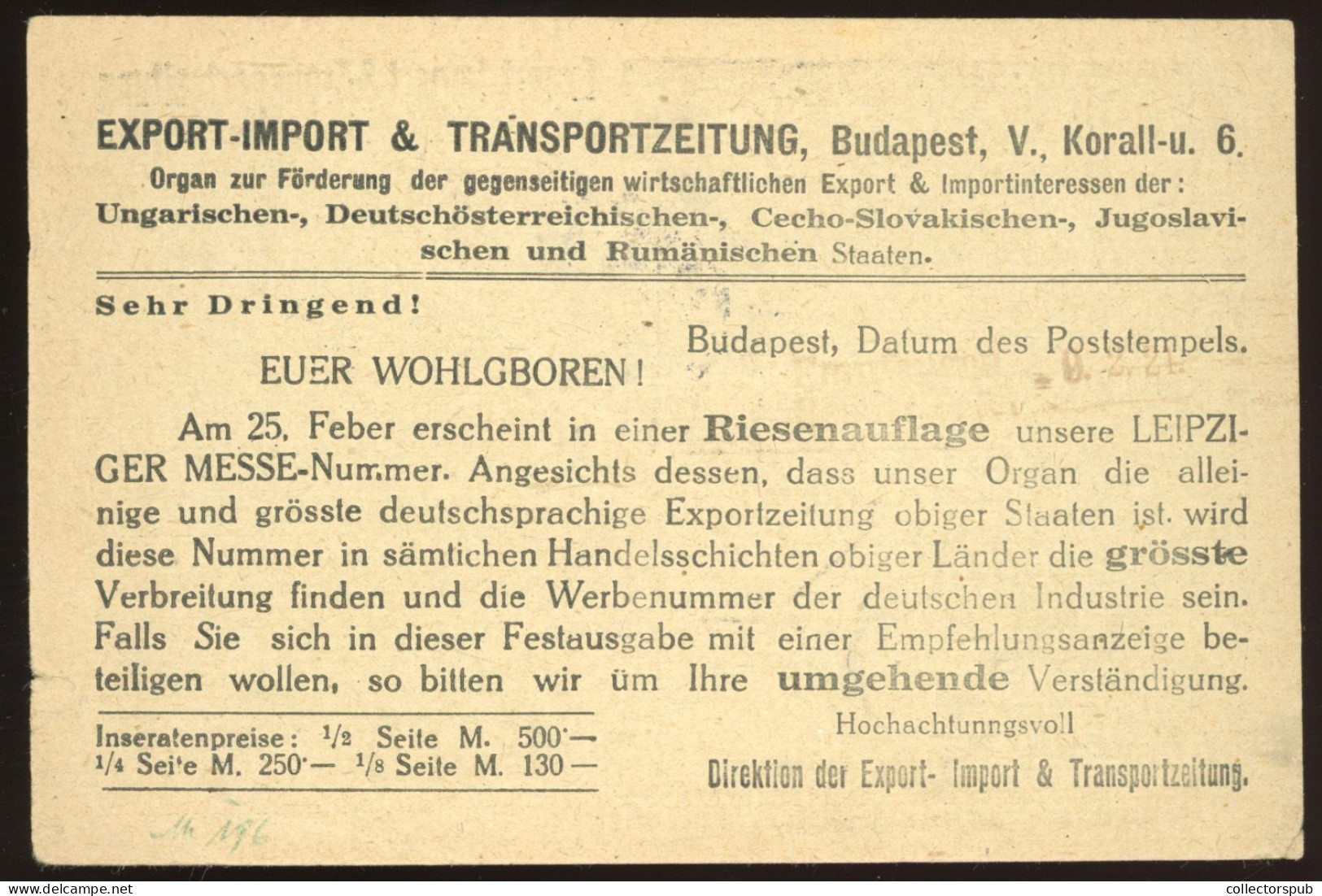 HUNGARY BUDAPEST 1916. Nice Advertising Postcard To Germany - Briefe U. Dokumente