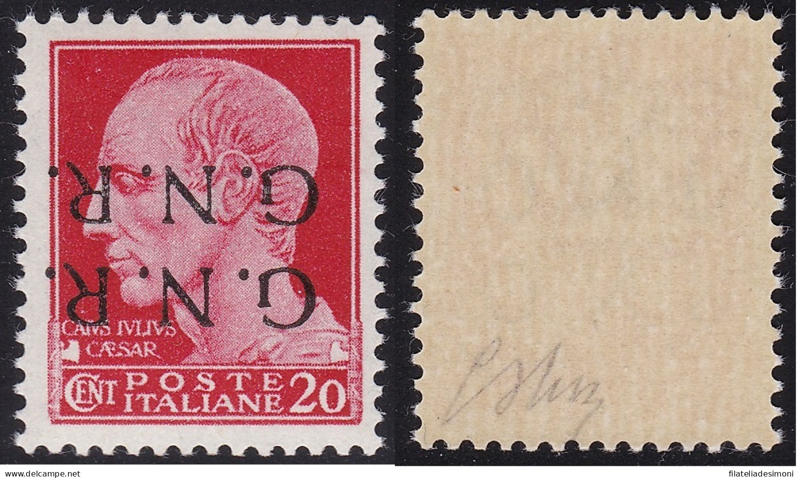 1944 Repubblica Sociale Italiana, N. 473c 20 C. Carminio Doppia Sovrastampa Capovolta Siglato Oliva - Andere & Zonder Classificatie