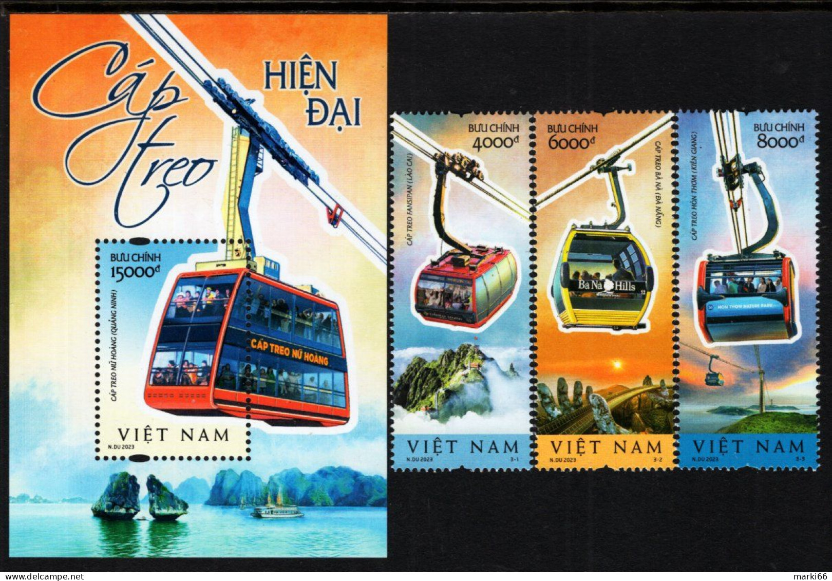 Vietnam - 2023 - Morden Cable Car - Mint Stamp Set + Souvenir Sheet - Vietnam