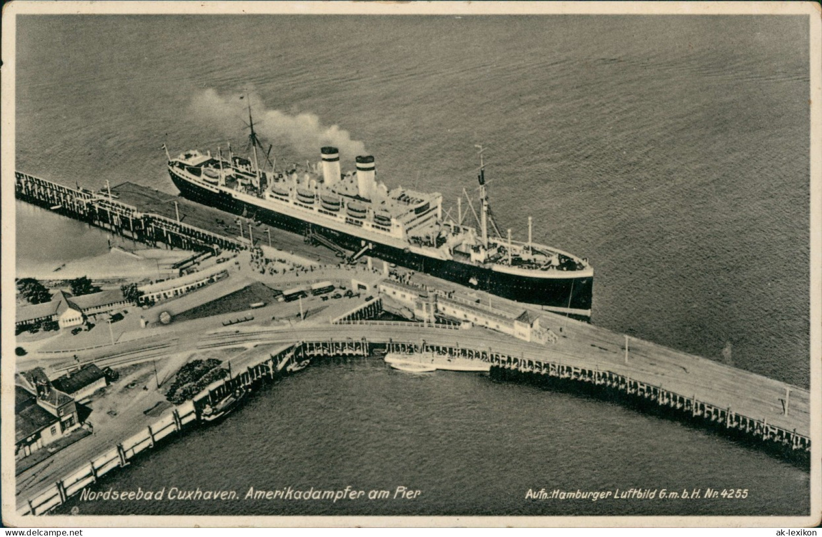 Ansichtskarte Cuxhaven Luftbild Nordsee Amerikadampfer Am Pier 1935 - Cuxhaven