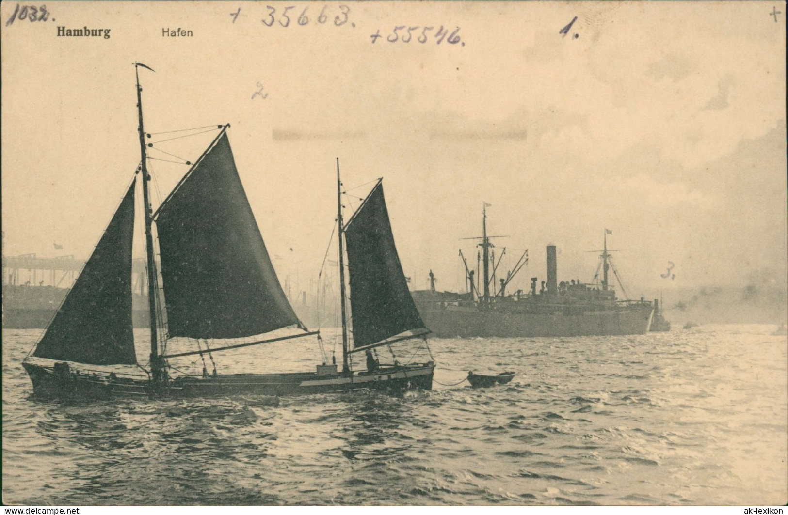 Ansichtskarte Hamburg Hafen Dampfer Und Segelboot 1913 - Other & Unclassified