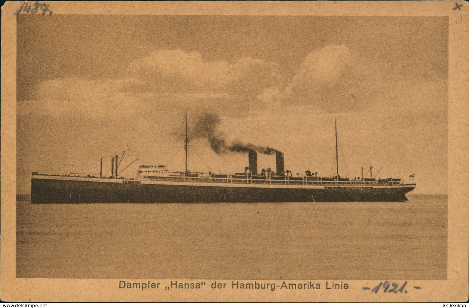 Ansichtskarte  Schiffe Steamer Dampfer "Hansa" Der Hamburg-Amerika Linie 1921 - Paquebots