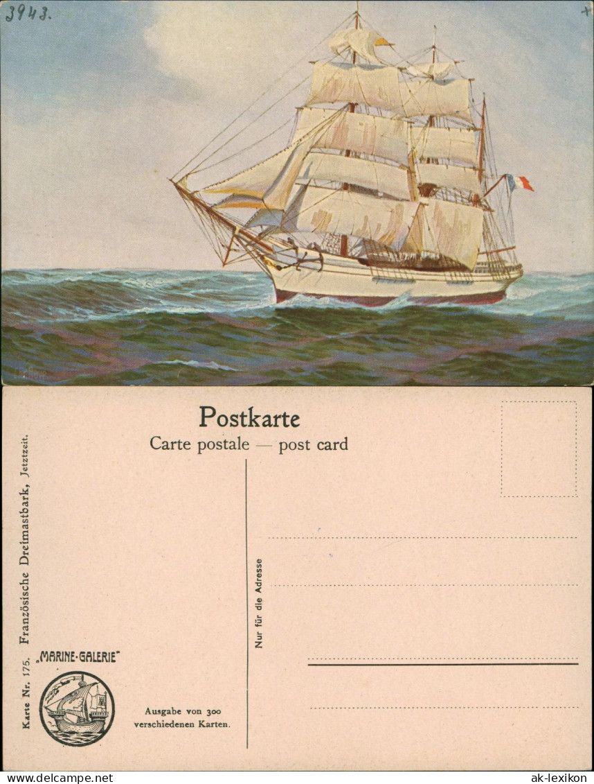 Schiffe  Segelschiffe Segelboote Französische Dreimastbark, Jetztzeit. 1912 - Zeilboten