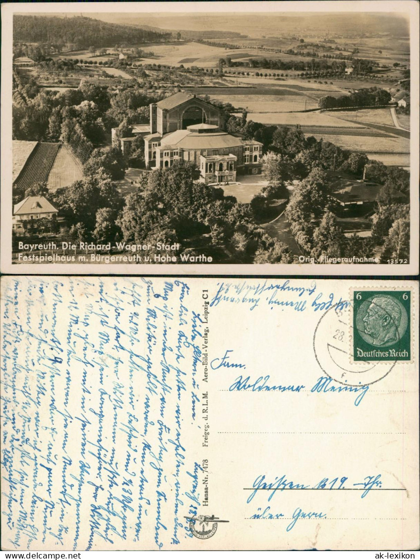 Bayreuth Panorama-Ansicht Orig. Fliegeraufnahme Mit Festspielhaus 1939 - Bayreuth
