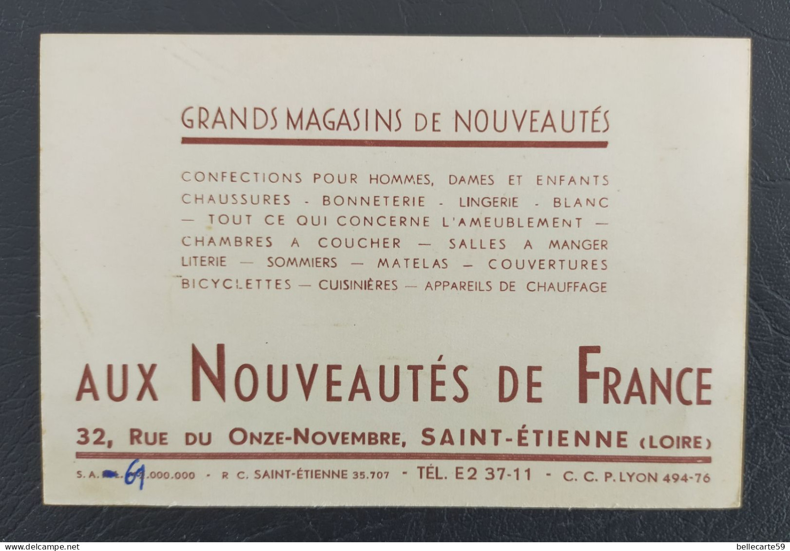 Carte De Visite Saint-Étienne Aux Nouveautés De France 32 Rue Du 11 Novembre - Tarjetas De Visita