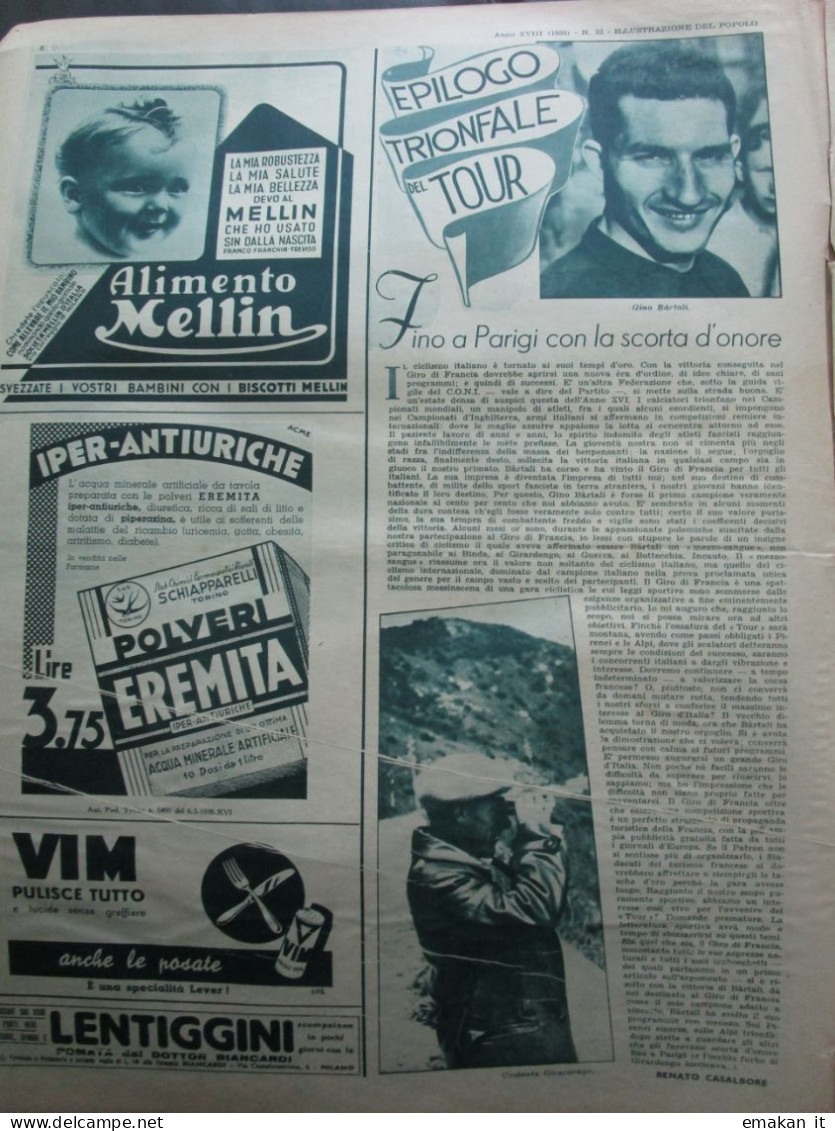 # ILLUSTRAZIONE DEL POPOLO N 32 /1938 GUERRA DI SPAGNA / GINO BARTALI / EROI DELLA MONTAGNA / CIRIO - First Editions