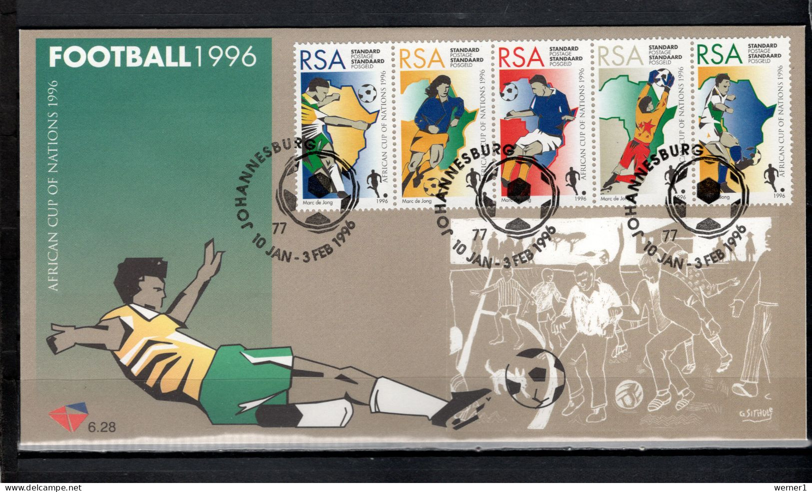 South Africa 1996 Football Soccer Set Of 5 On FDC - Brieven En Documenten