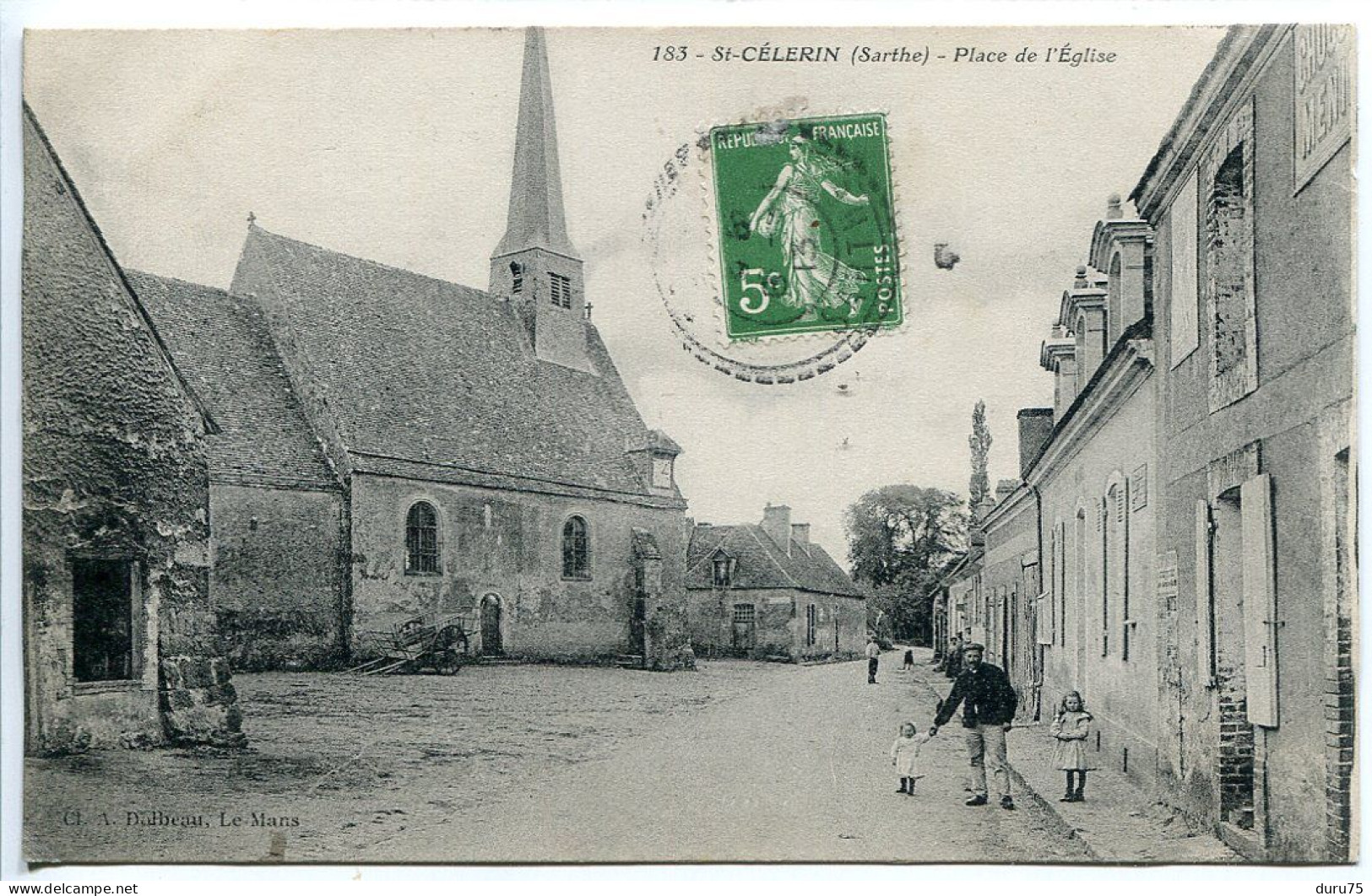 CPA Voyagé 1913 * SAINT CÉLERIN Place De L'Eglise ( Animée Enfants ) - Andere & Zonder Classificatie