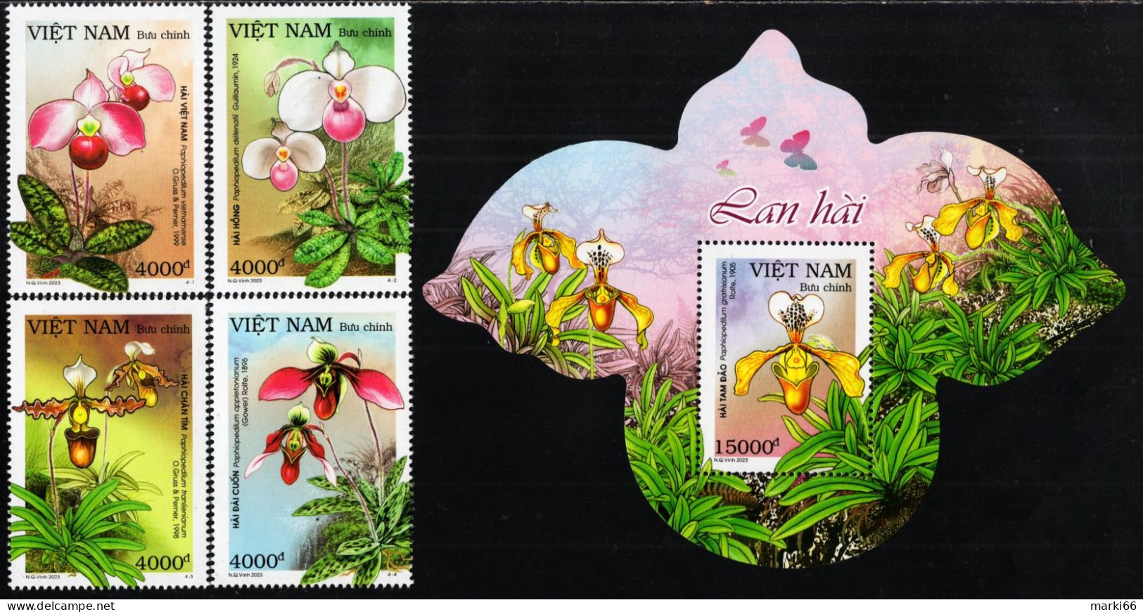 Vietnam - 2023 - Slipper Orchids - Mint Stamp Set + Souvenir Sheet - Vietnam