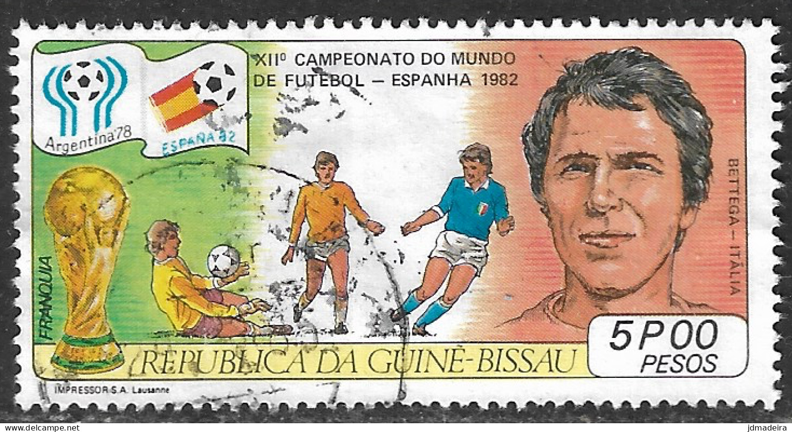GUINE BISSAU – 1981 Spain Football Championship 5 Pesos Used Stamp - Guinea-Bissau