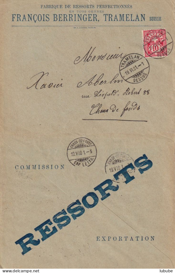 Motiv Brief  "Fabrique De Ressorts Perfectionnés Berringer, Tramelan"        1901 - Storia Postale