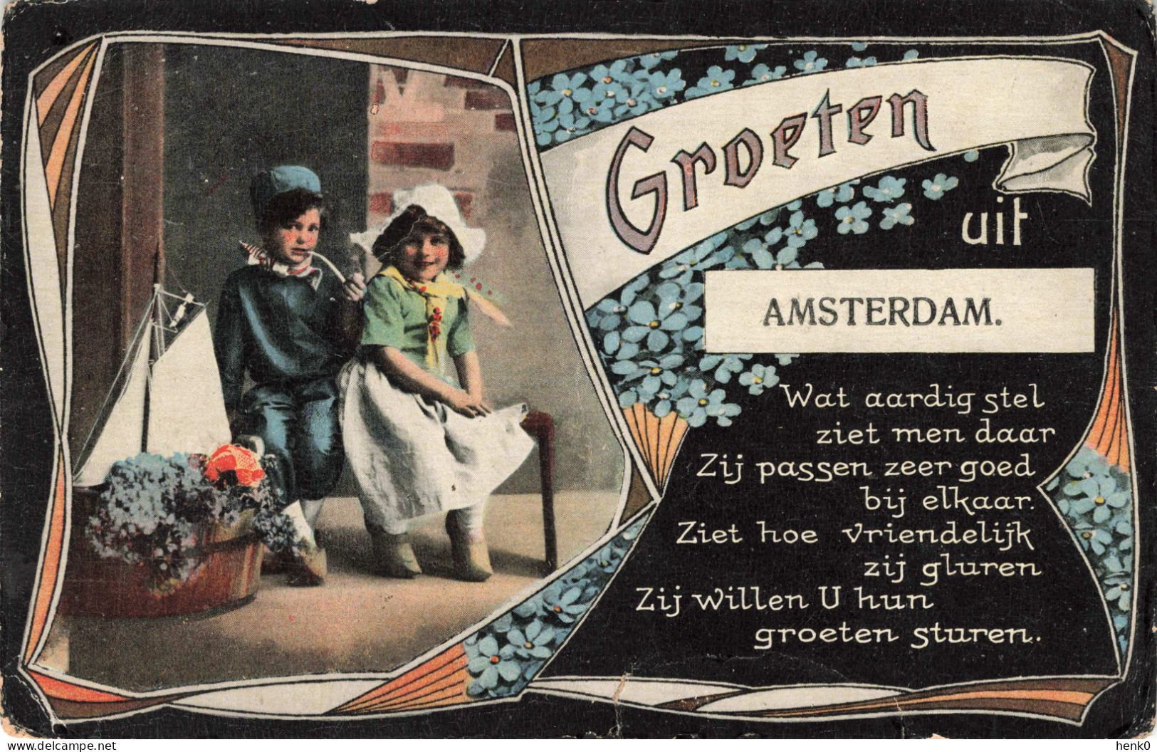 Amsterdam Groeten Uit Fantasiekaart Oud 1916 C3159 - Amsterdam