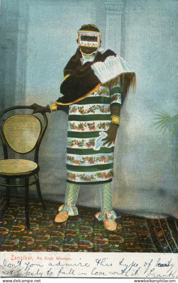 1907 Zanzibar Arab Woman Postcard To England - Tanzania