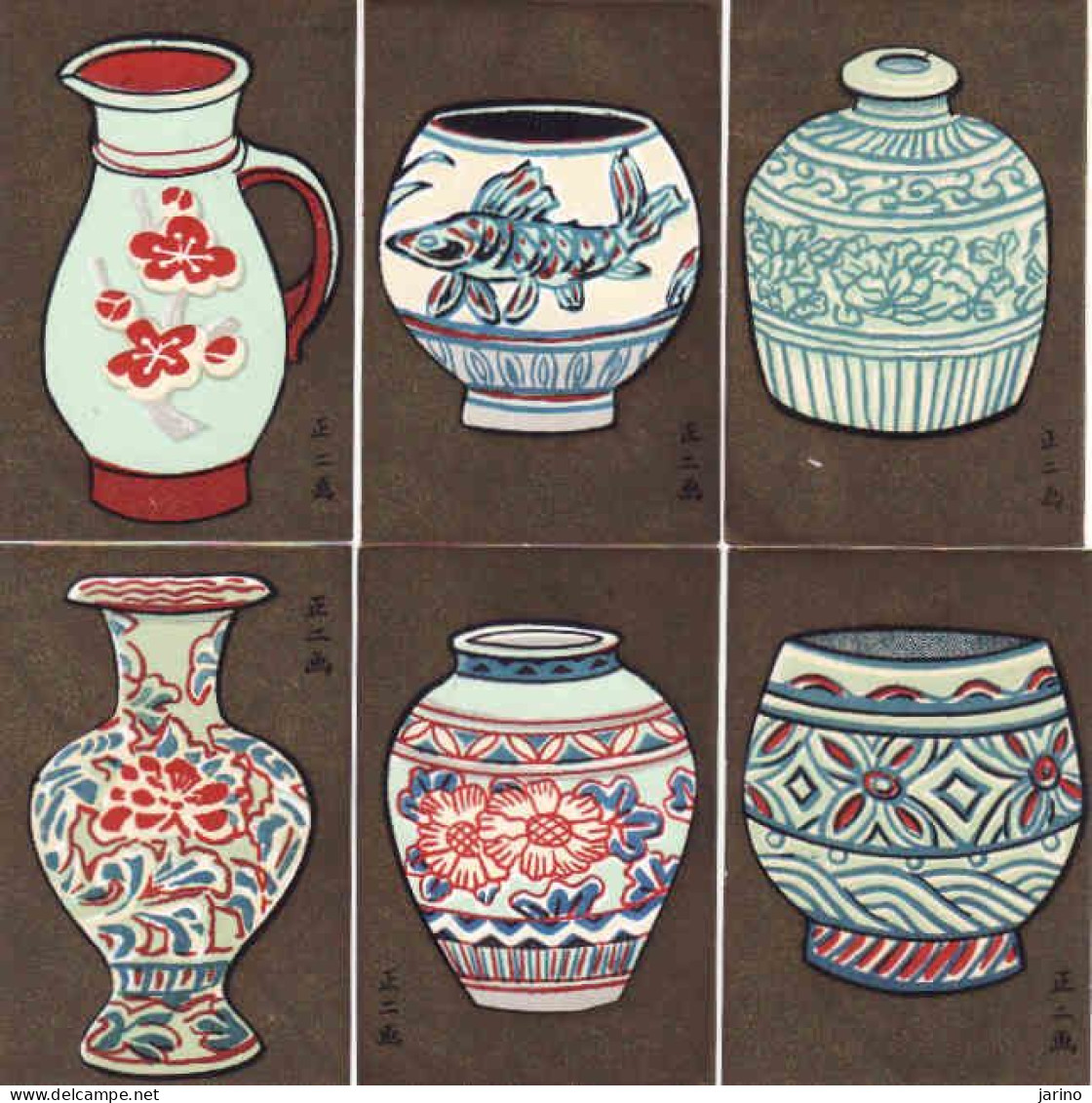 Japan - 6 X Matchbox Labels, Ceramics, Jugs - Zündholzschachteletiketten