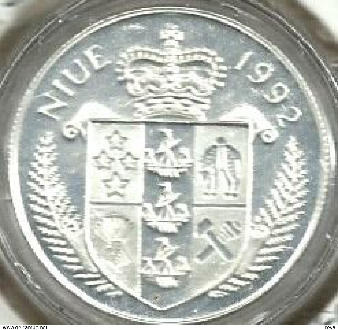 NIUE $5 CROWN SHIP EMBLEM FRONT RUNNER OLYMPIC GAMES 1996 BACK 1992 AG SILVER PROOF KM? READ DESCRIPTION CAREFULLY !!! - Niue