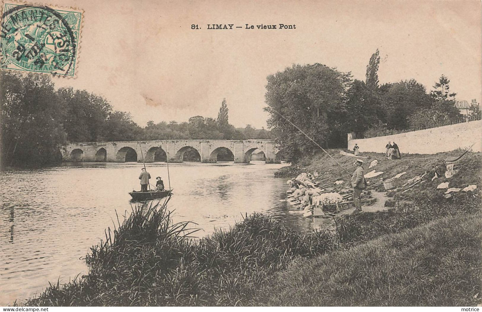 LIMAY - Le Vieux Pont, Lavandière Et Pêcheur. - Limay