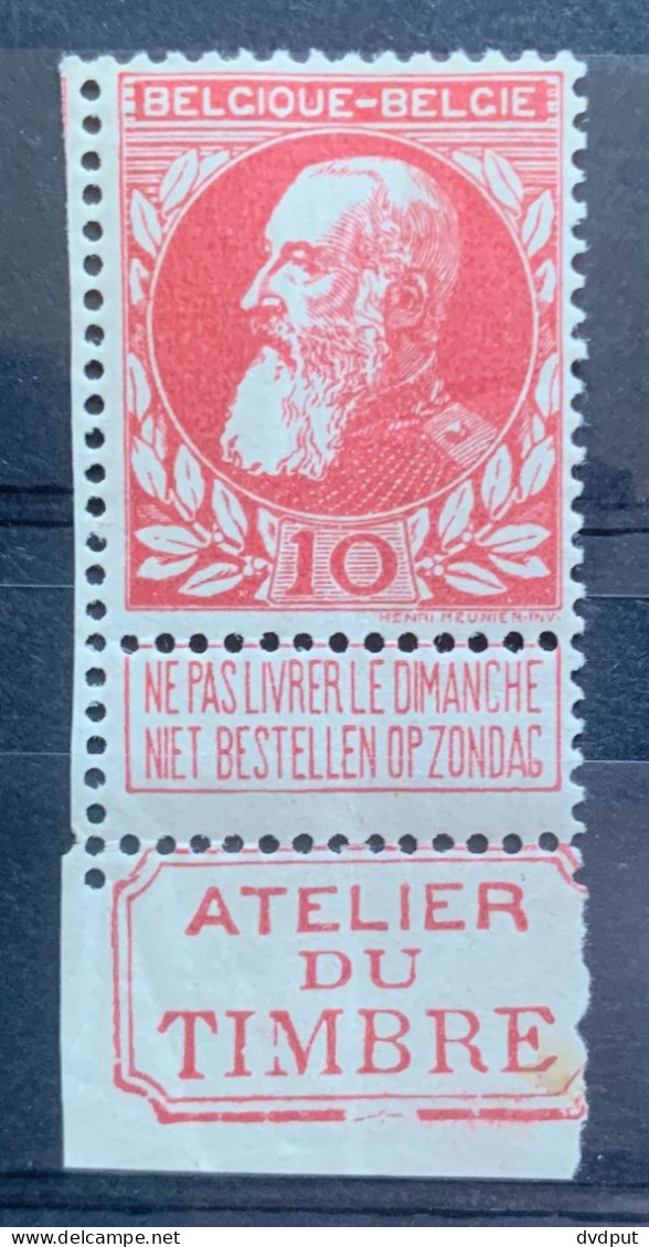 België, 1905, Nr 74, Postfris**, Met Bladboord Atelier Du Timbre - 1905 Barba Grossa